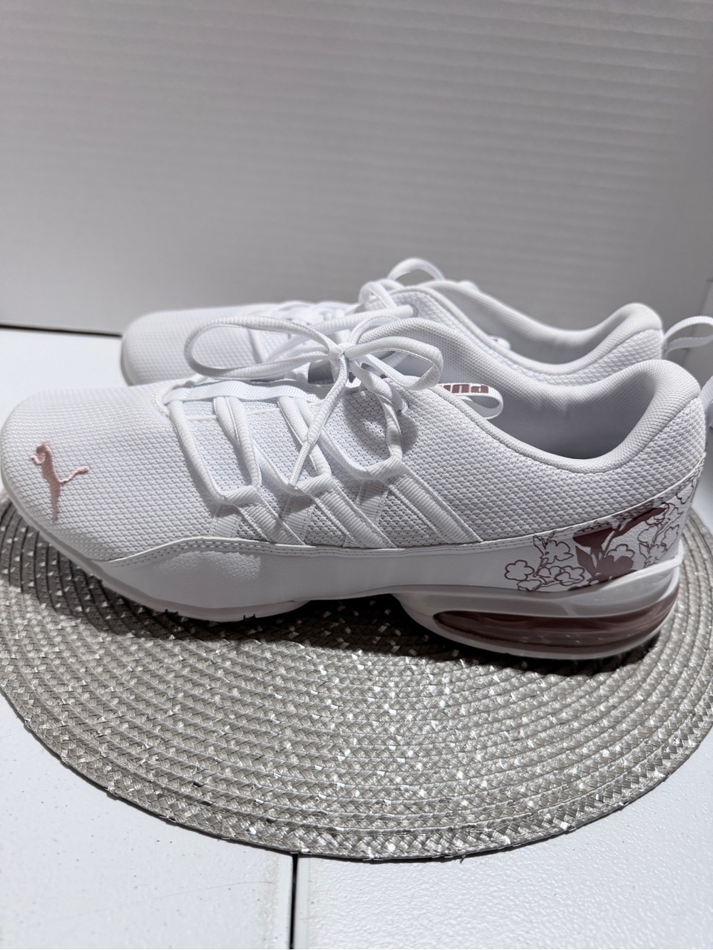 Puma All-White Mesh Athletic Sneakers